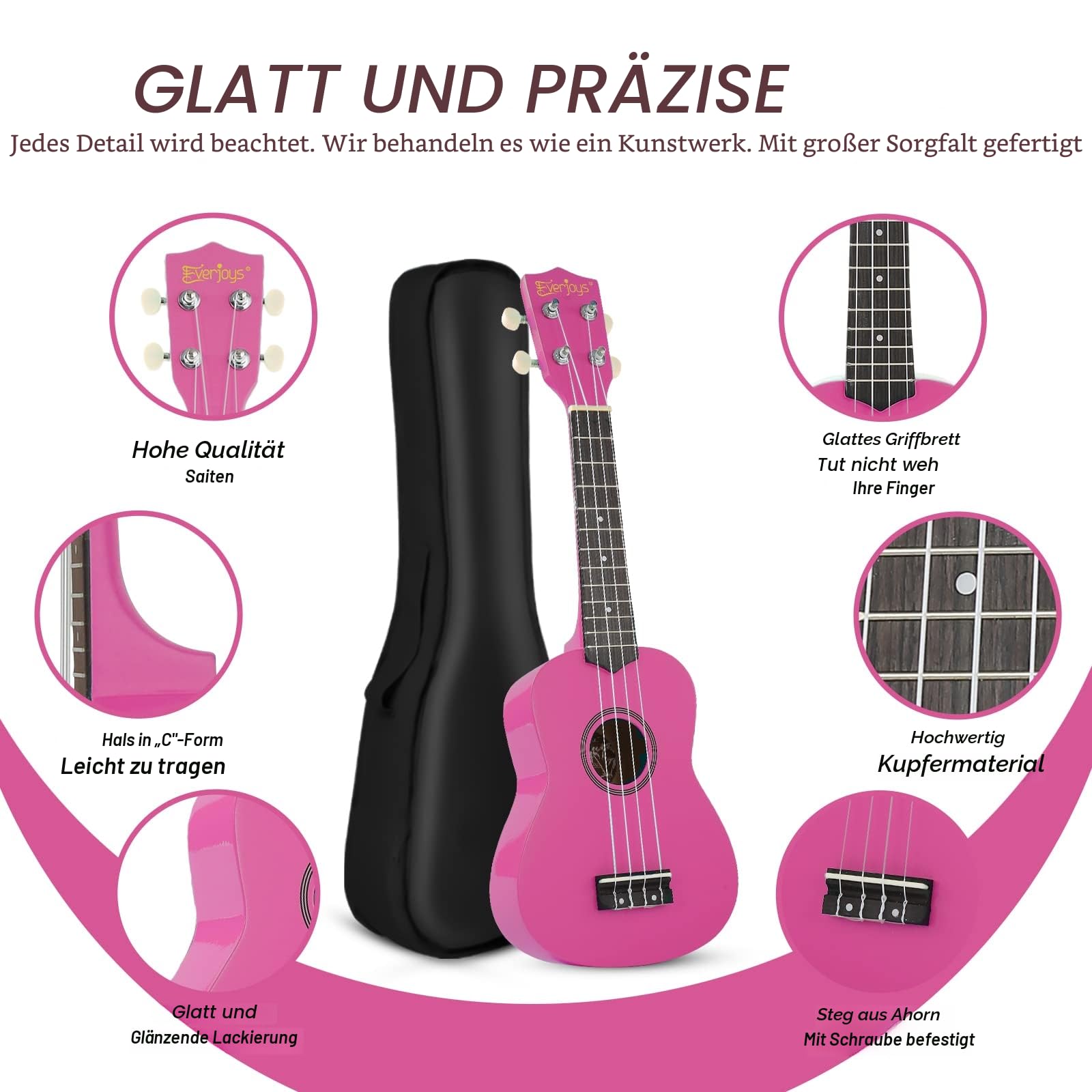 Sopran-Ukulele Anfängerset für Kinder Erwachsene Studenten mit kostenlosem Online-Unterricht 21 Zoll Ukelele Gig Bag Strap String Stickers Pick Poliertuch, Rainbow Series Ukulelen