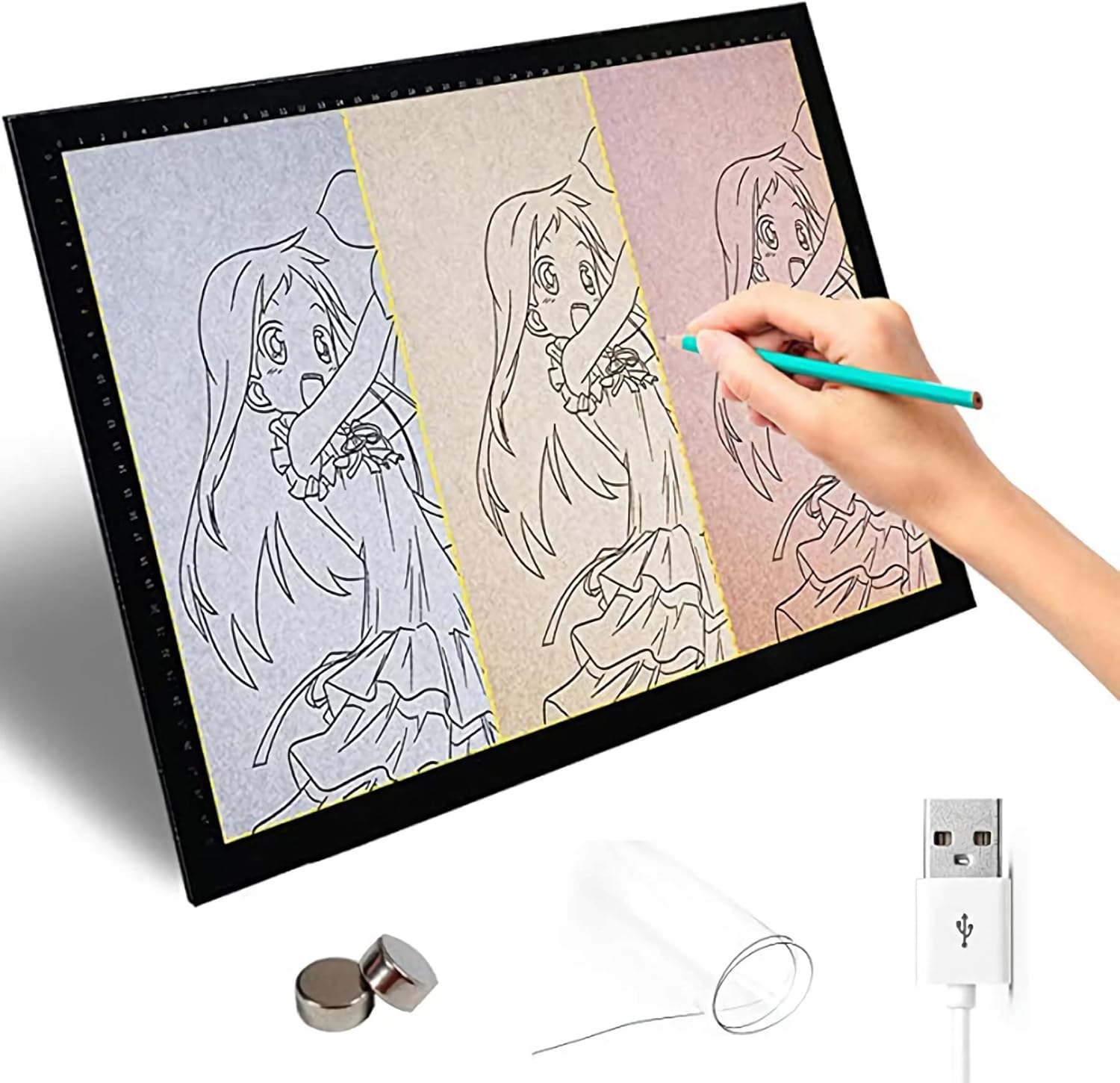 LOVAPO A4 Tracing Light Box LED Light Board Ultra-Thin Light Table Pad 3 Stage Dimming Light Box with Scale Light Box Used for Illustration, Drafting, Architectural Design,A4 Light pad (3 Colors)