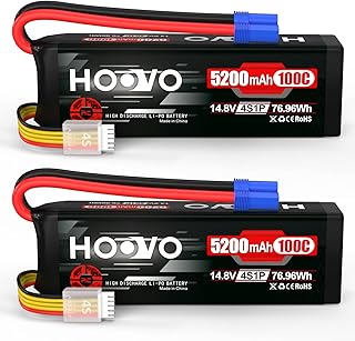 HOOVO 14.8V 100C 5200mAh 4S Lipo Battery with EC5 Connector Soft Case for RC Car Truck Truggy Buggy Tank RC Airplane Helicopter Boat Car Racing (2 Pack)