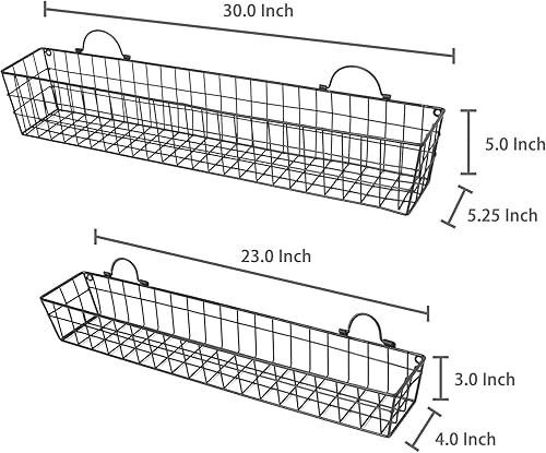 Miniatura 2 de MyGift Cestas de alambre de 2 piezas de 30 pulgadas para almacenamiento y organización, estantes de exhibición de metal montados en la pared negros