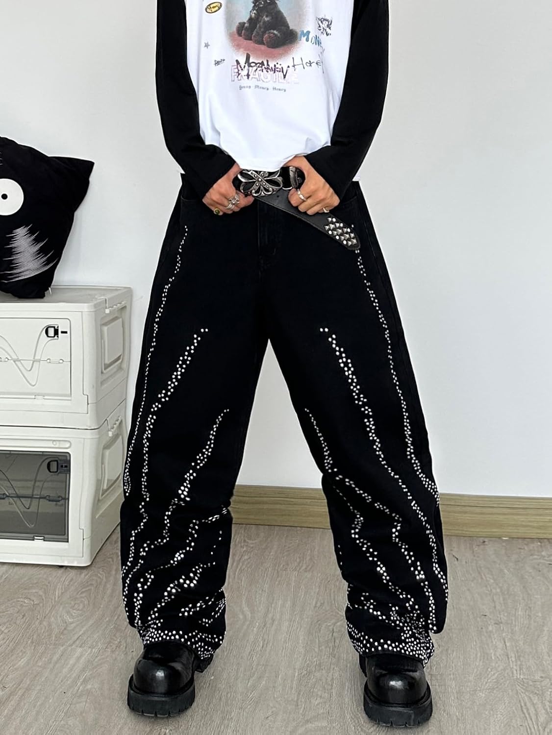 Men’s Jeans Hip Hop Denim Pants Streetwear Baggy Wide Leg Loose Fit Jean Y2K Vintage Baggy Jean