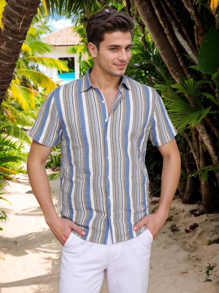 Mens Hawaiian Shirts Tops Short Sleeve Floral Button Down Beach Shirt Vintage Tropical Palm Summer Lightweight Blouses Male - Image 3