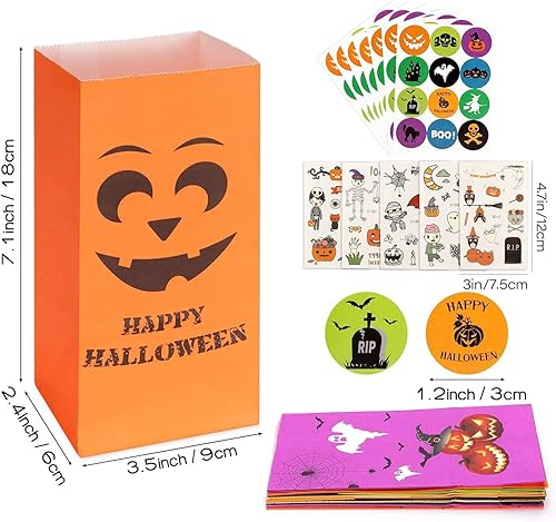 Miniatura 3 de Bolsas de golosinas de Halloween, recuerdos de fiesta, 80 bolsas de dulces de Halloween para niños para dulce o dulce + 84 calcomanías de Halloween,