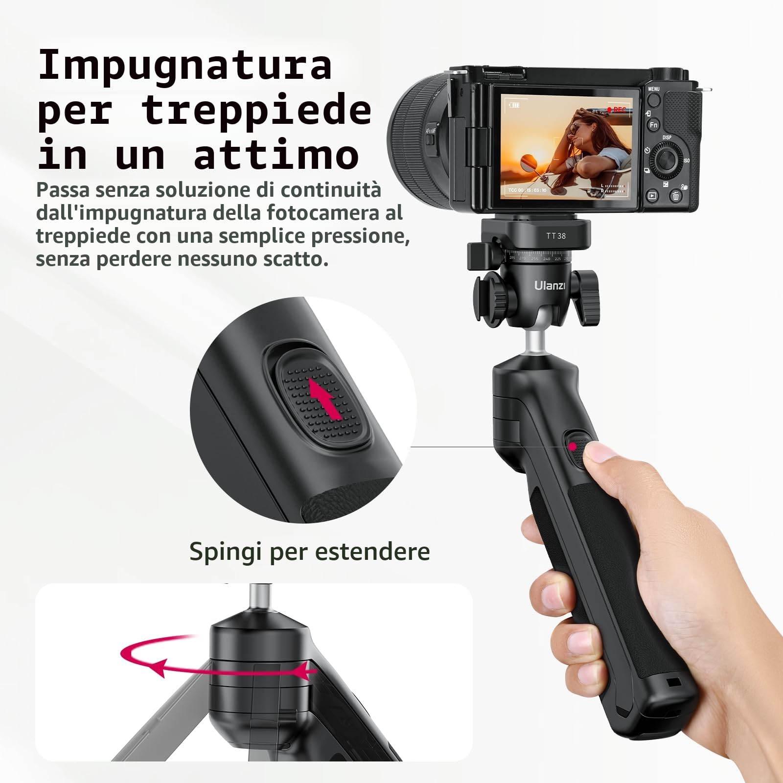 ULANZI TT38 Vlog Tripod, Mini Treppiede per Fotocamera, Capacità di Tarico 3 kg, Treppiede Vlogging da tavolo con Montaggio Rapido UKa e F38 Compatibile con Sony a7c, Nikon z30 e FUJIFILM X-S10/X-S20