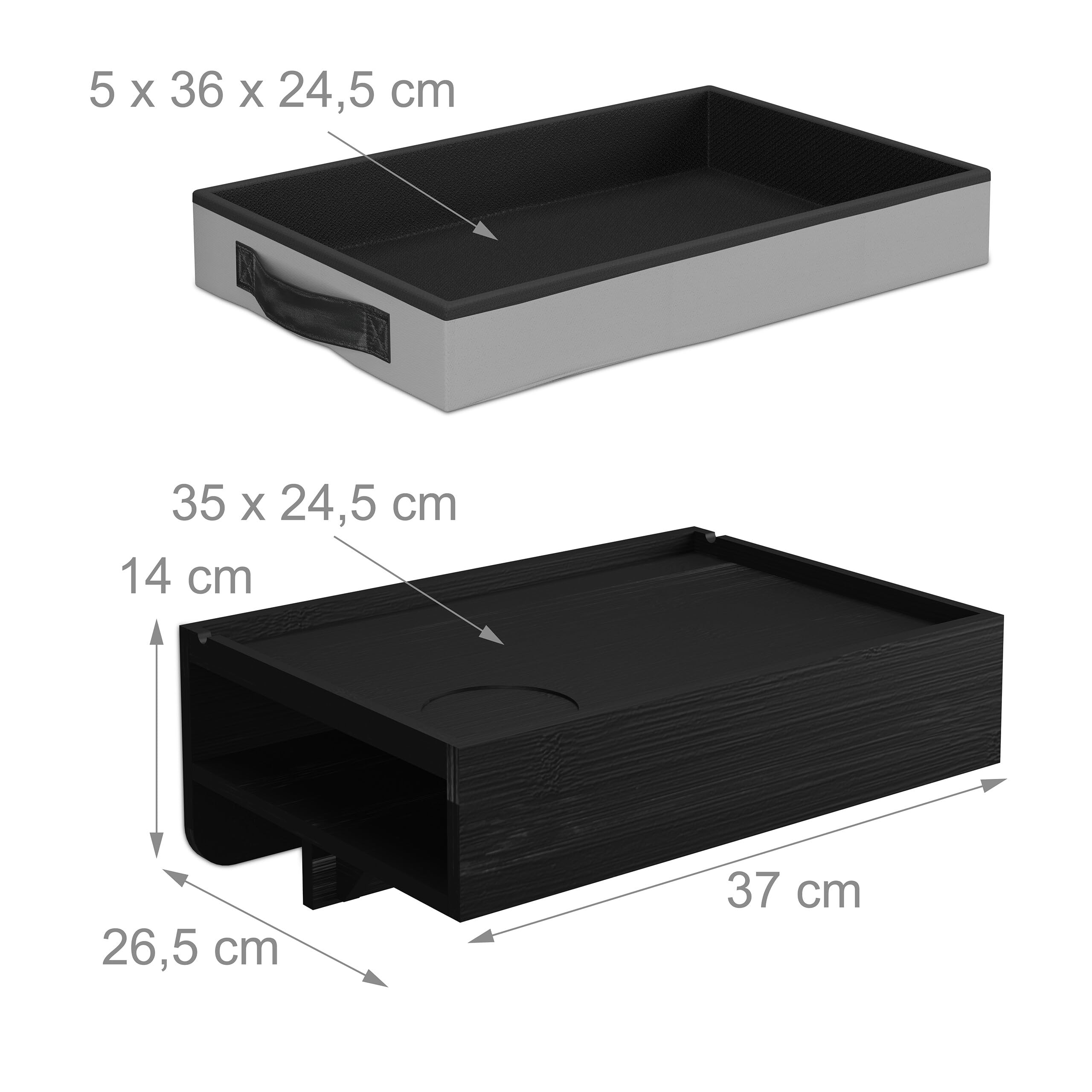 Relaxdays Nachttisch klemmbar, Bambus, HBT: 14x37x26,5 cm, Schublade, Getränkehalter, Bettablage zum Einhängen, schwarz