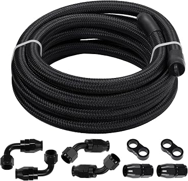 BDFHYK 6AN Fuel Line Kit, AN6 CPE Fitting Kit, Ls Swap Fuel line kit, 10FT Nylon Stainless Steel Braided Fuel Hose3/8" ID