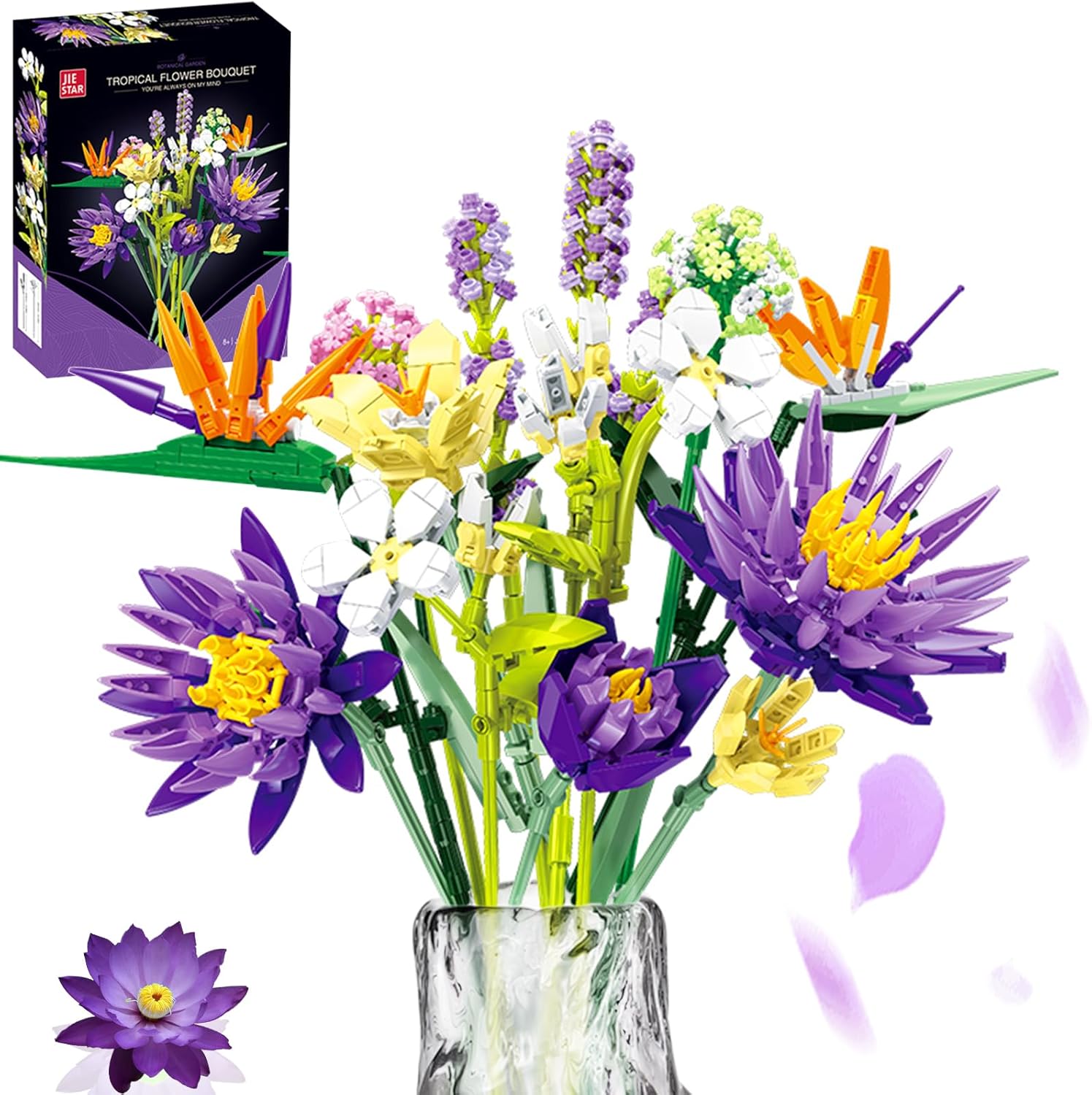 FANTASY&Co. Adult Botanical Collection - Enchanting Floral Elegance Building Art Set - 13 Assorted Flower Models (No Vase) - Premium Home Decor & Festival Gift for Family