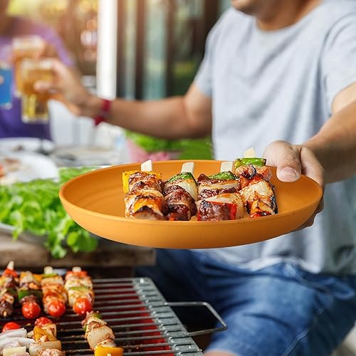 Miniatura 6 de Juego de 12 platos y cuencos de paja de trigo, 6 platos llanos de 9 pulgadas, 6 cuencos de cereales irrompibles de 28 onzas, juegos de vajilla de