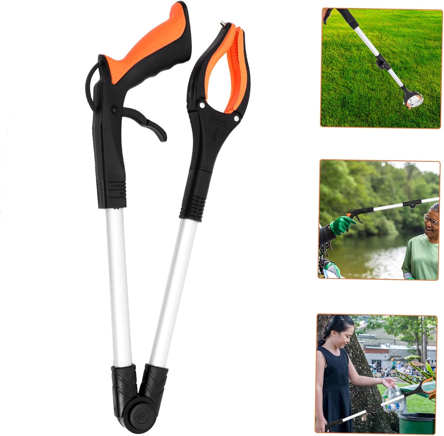 Garbage Picker Upper Tool Folding Trash Pickup Stick Quick Litter Clip Clamps