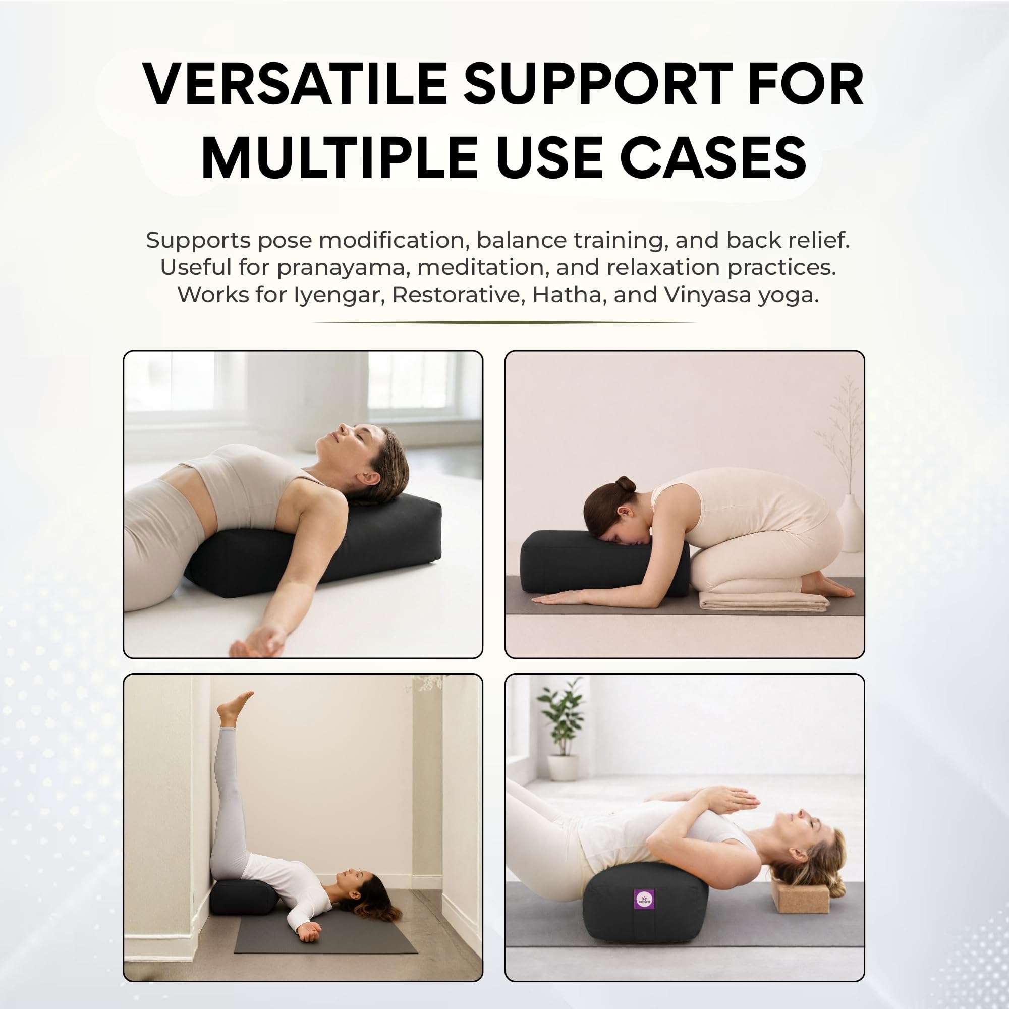 Prostokątny bawełniany dywanik do jogi, poduszka do jogi, poduszka do jogi, Yin Yoga Bolster, Iyengar Yoga Bolster (czarna)