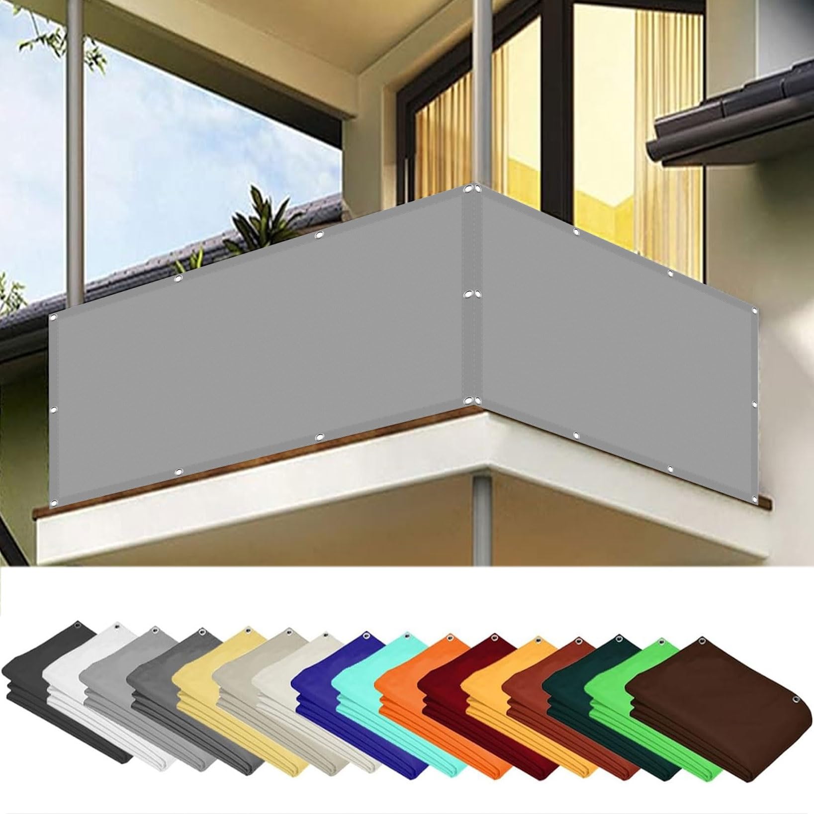 Balcony Privacy Screen Cover 70 x 450 cm Anti-Peeping, Waterproof Outdoor Fence Covering Garden Fence No Drilling, with Rope and Eyelets Fence Screen for Balcony and Patio, Light Grey — image 1