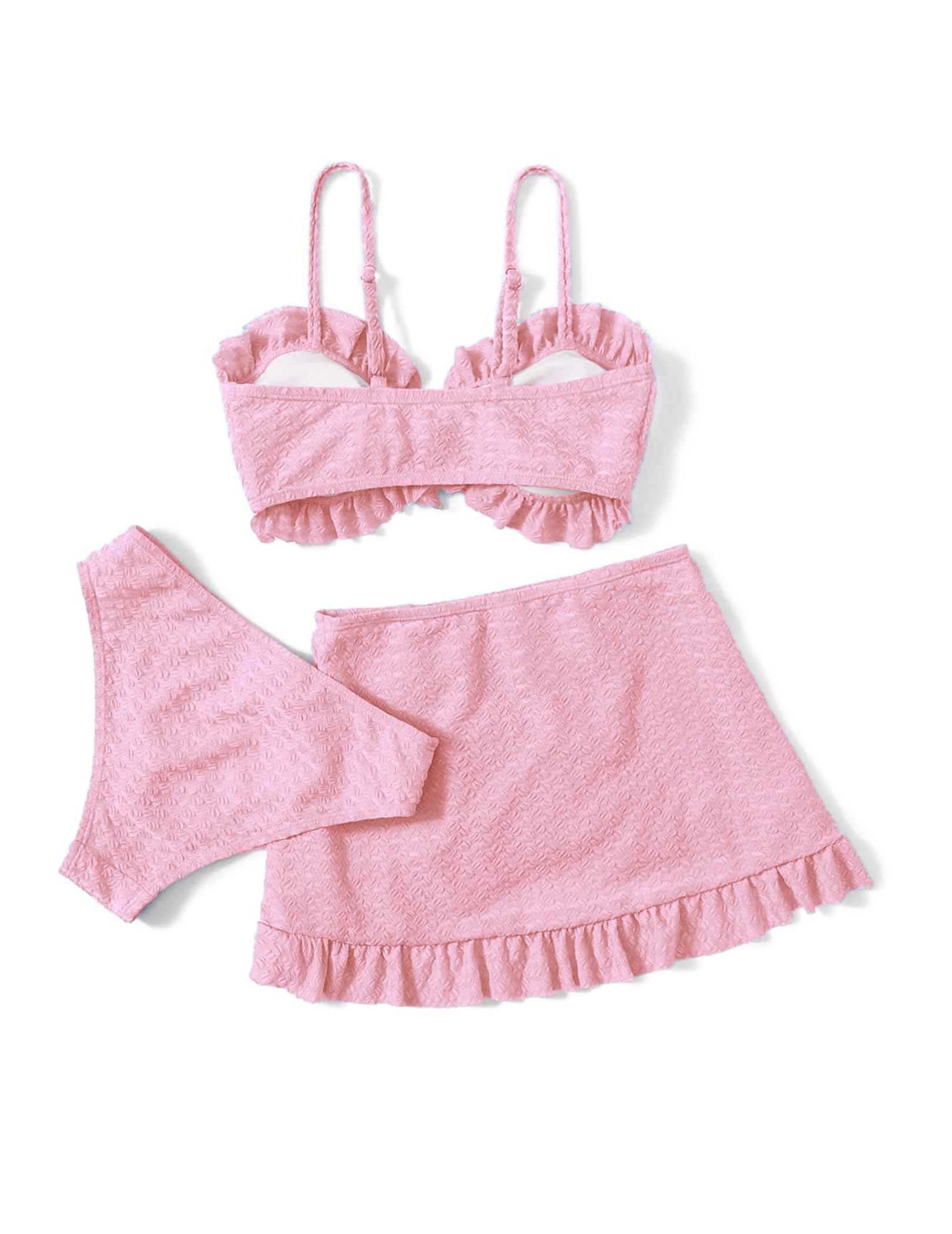 Arshiner Dziewczęcy 3-częściowy krawat z przodu Ruffle Trim zestaw bikini na lato moda kąpielowa top + spódnica + majtki, strój kąpielowy dla dzieci w wieku 5-14 lat