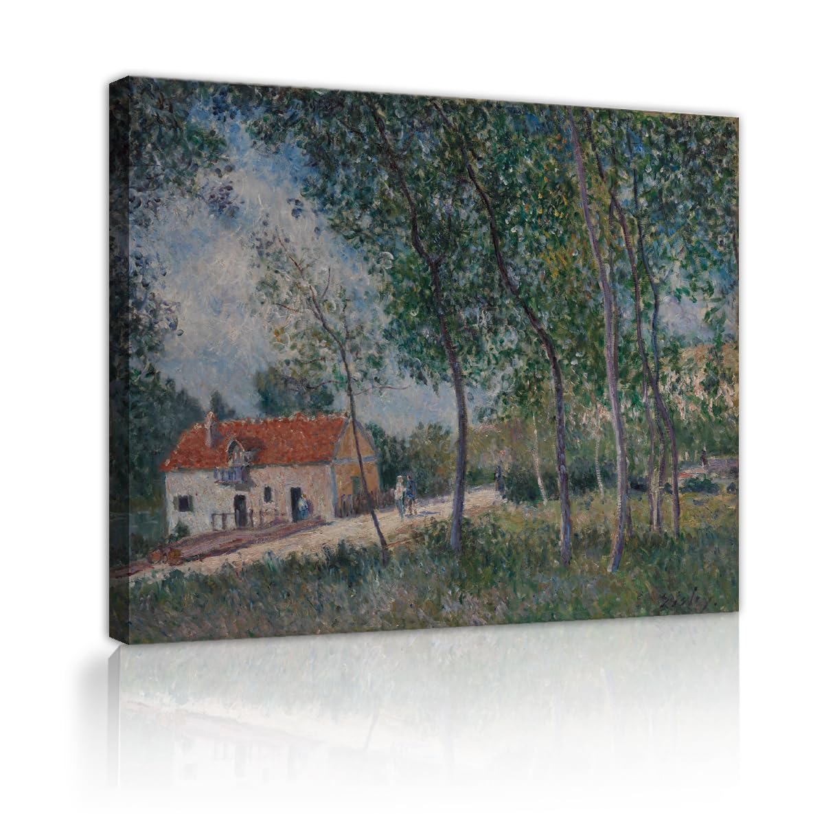 TOANGWALL Idyllic Country House Canvas Wall Art Hallway Alfred Sisley The Road from Moret to Saint Mammes Famous Painting Framed Poster for Lobby Decor 90x110cm