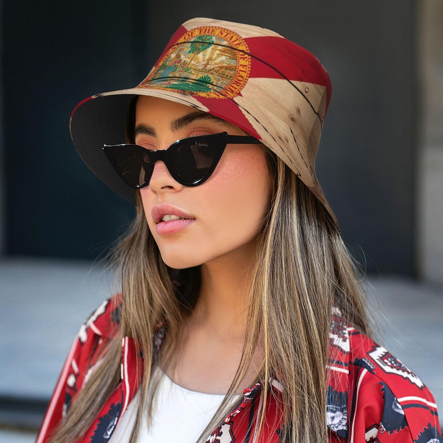 Florida Flag Wood Grain Print Winter Bucket Hat Packable Unisex Sun Hat Summer Travel Beach Fishing Cap for Men Women Black