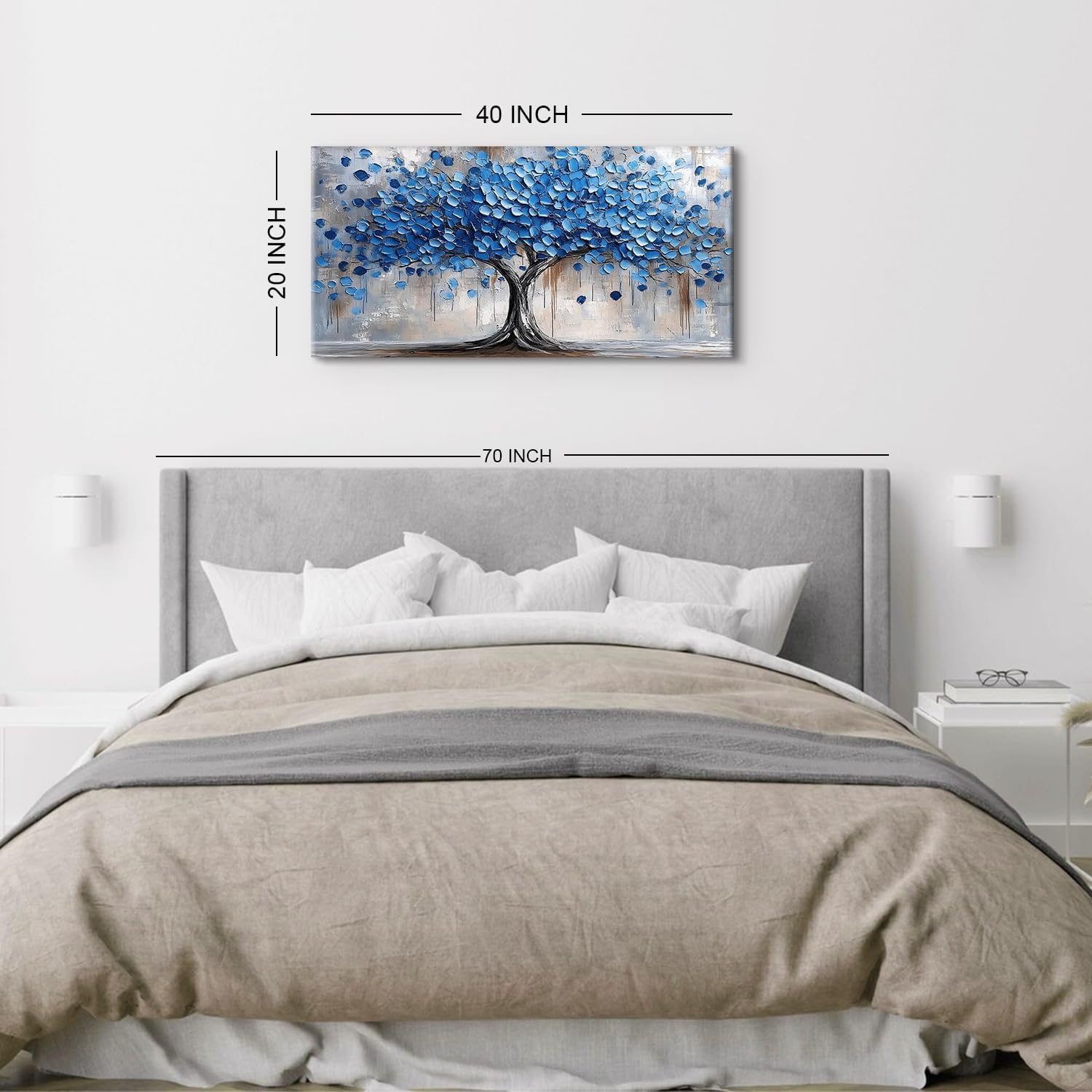 Arbre De Vie Bleu Marine Avec Cadre Tableaux Sur Toile Abstrait Nature Arbres Paysage Art Mural Arbre En Fleurs Impressions Sur Toile Art Mural Moderne Bureau à Domicile Salon DéCorations 50x100cm