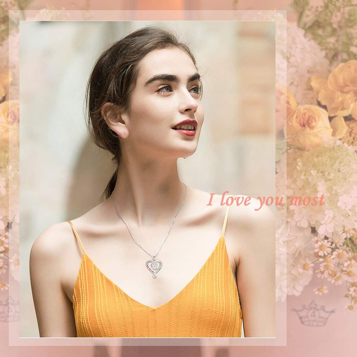 925 Sterling Silver Jewelry Engraved Love Heart Pendant Necklace Gift for Women Girls Mum - Image 2