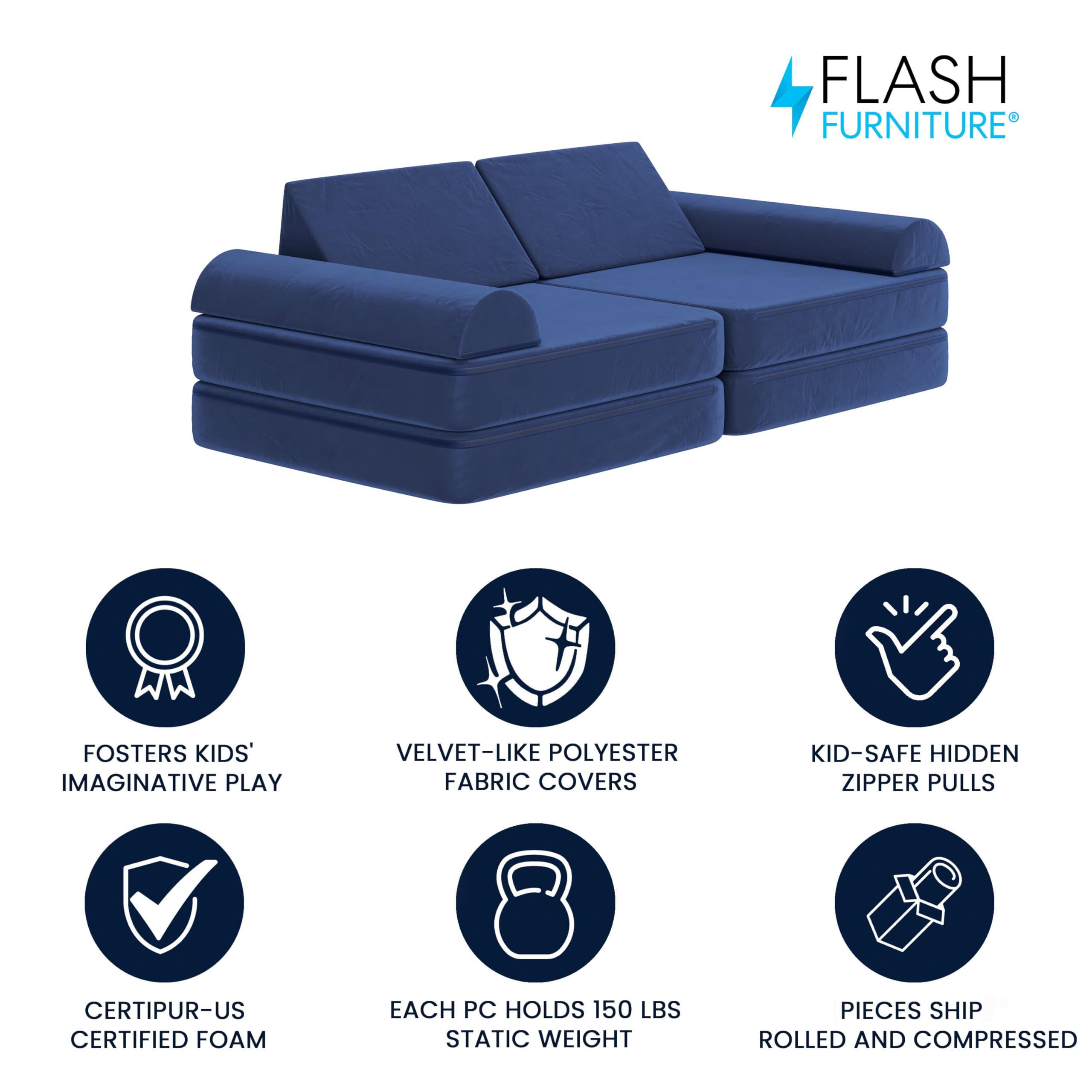 Flash Furniture Marlowe Modular Foam Kids Play Couch, 6 Soft Sectional Sofa Pieces, Convertible Kids Couch, Removable Covers, 56