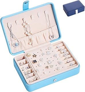 JFF Astuccio per Gioielli da Viaggio Orecchini Portaoggetti Porta Gioielli Scatole per Gioielli Organizer Supporto per Collana Piccola Scatola per Gemelli Scatole Regalo Rotolo per Donne,Light Blue