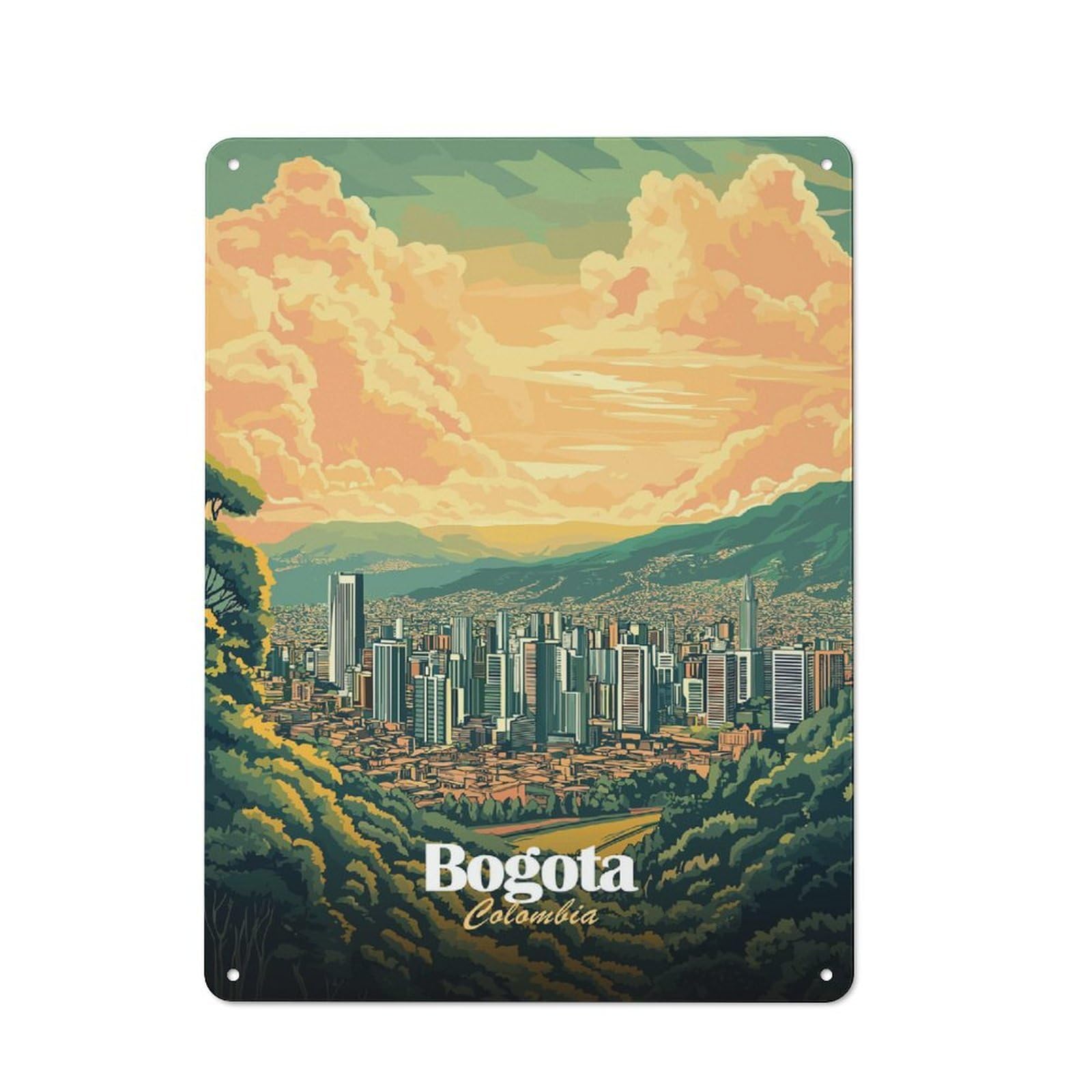 Bogota Cityscape Creative Metal Wall Decor 40x30cm, Decorative Metal Sign for Office, Study, Studio Or Hallway