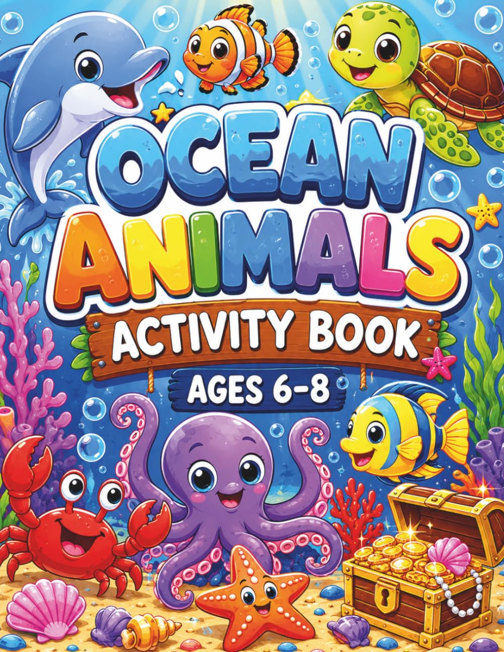 OCEAN ANIMALS ACTIVITY BOOK AGES 6-8: 84 Fun Ocean Activities for Kids Ages 6-8 Featuring Coloring Pages, Mazes, I Spy, Drawing Activities, Find the Different and More
