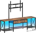 CHOEZON TV Stand with Mount, Power Outlet and LED Light, Entertainment Center, Adjustable TV Stand, for 32-70 inch TVs, 2-Tier Storage, for Living Room, Bedroom, Rustic Brown and Black TDS13UDBF