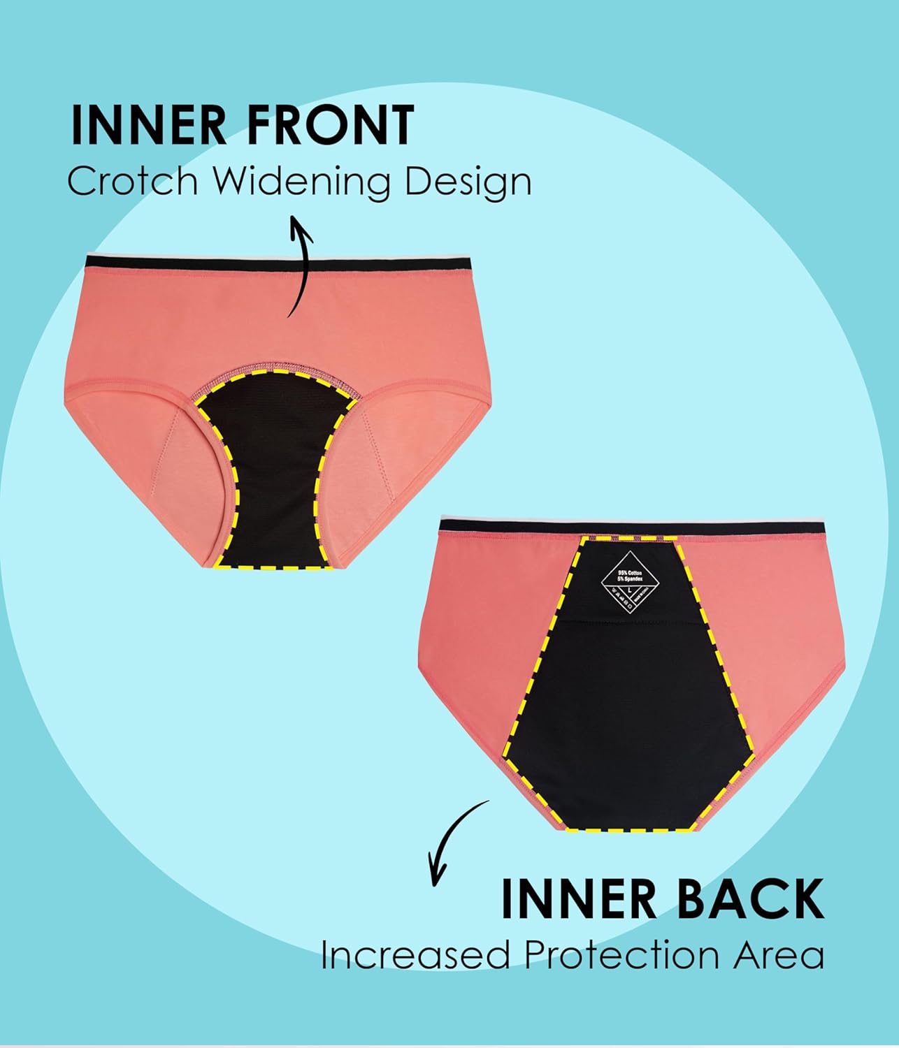 Teen Girls Period Underwear, Menstrual Leak-Proof Heavy Flow Absorbency Washable Protective Cotton Panties 4 Pack - Image 8