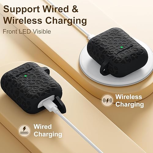 Miniatura 2 de Funda para Airpod y Leropard de 2 generación grabada compatible con Apple AirPods de 21 carga, bonita protección completa de silicona suave, LED