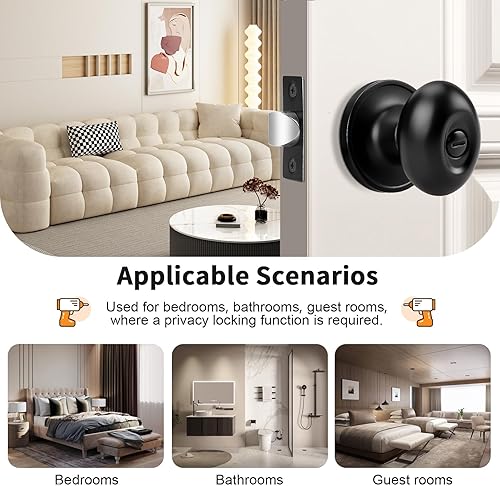 Miniatura 4 de Probrico Pomos ovalados de privacidad para puerta, pomo de puerta de níquel cepillado con cerradura para baño, perilla de puerta de bloqueo sin