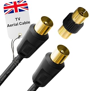 TV Aerial Cable - Male To Male Gold Plated Coaxial Cable with Plug to Plug Shielded Connectors | Antenna AV Lead for Digital and Analogue Signals - 1m - Black