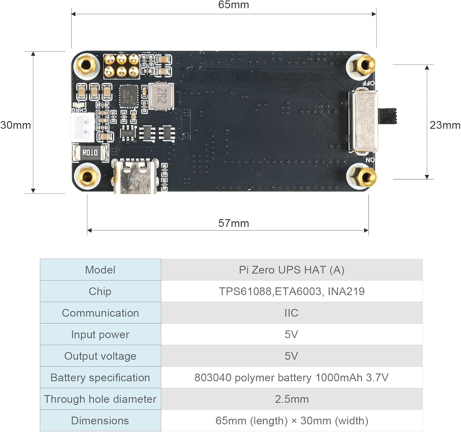 Pi Zero UPS HAT (A) - Uninterruptible Power Supply Board for Raspberry Pi Zero, with I2C Battery Monitoring & 1000mAh Li-ion Battery
