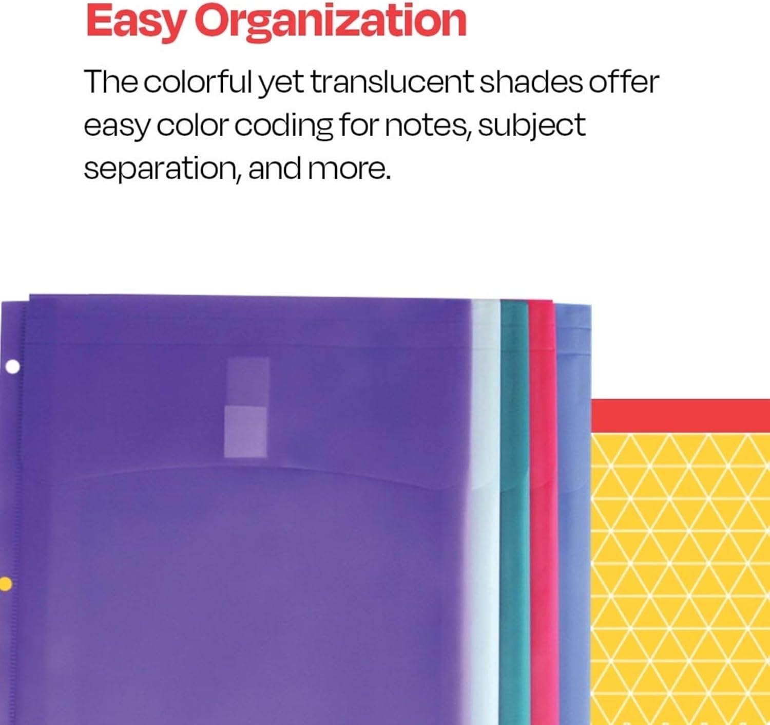 School Smart Folder Tabs for 3-Ring Binders, Assorted Colors, Pack of 5