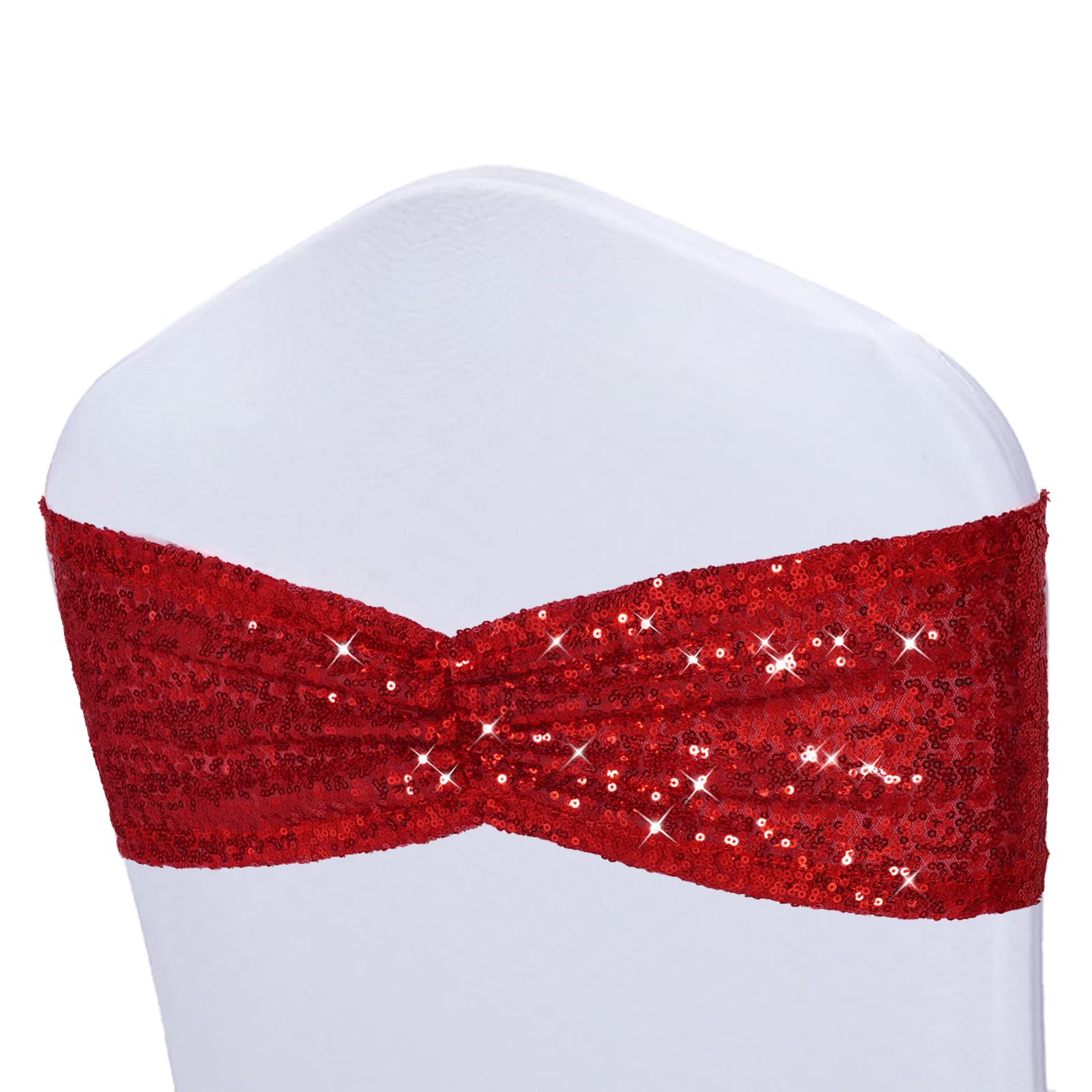 3E Home Red Sequin Chair Sashes, 50 PCS Sparkly Folding Chair Covers Bow for Party Wedding Reception Decorations