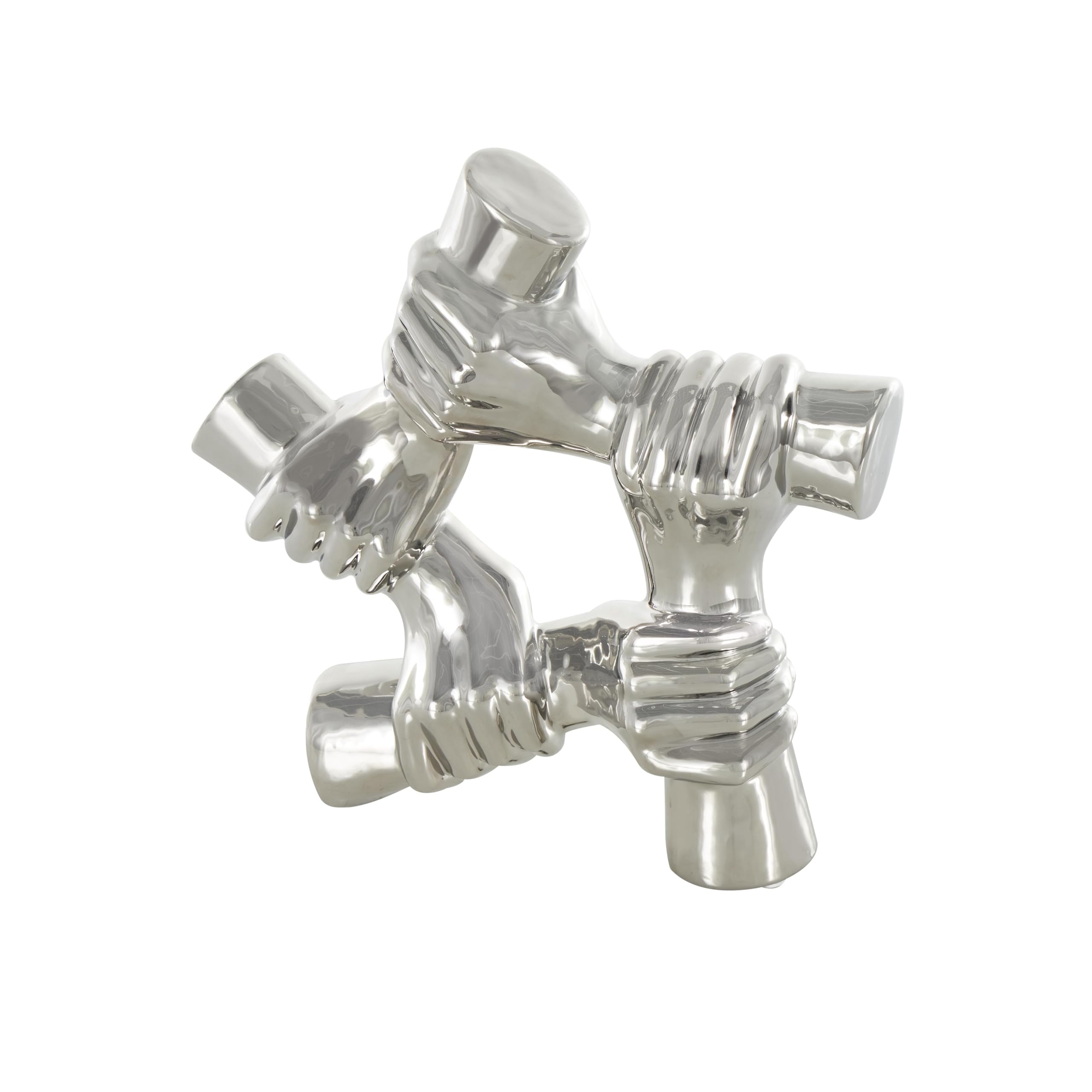 Deco 79 Scultura decorativa con mani in ceramica, decorazione per la casa, statuetta di accento 33 x 10,2 x 33 cm, argento