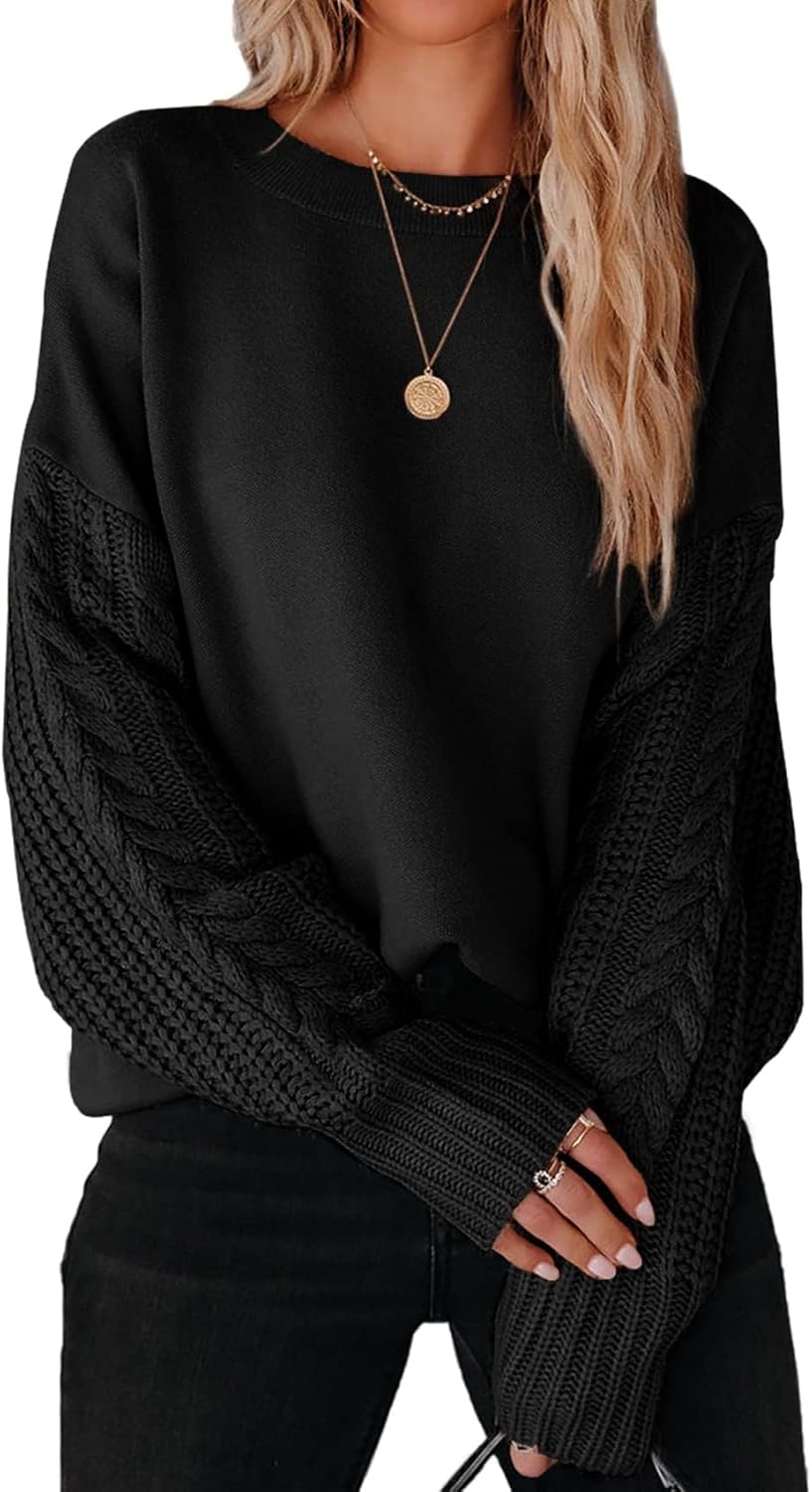 ZESICA Women's 2025 Fall Long Sleeve Crew Neck Solid Color Cable Knit Chunky Casual Oversized Pullover Sweater Tops