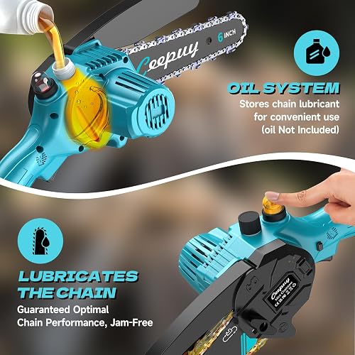 CEEPUY Mini Battery Chainsaw 2x4000mAh 6 Inch Cordless Electric Chainsaw with Oil Injector and Replacement Chain, Suitable for Pruning Garden Trees (880W) - 6
