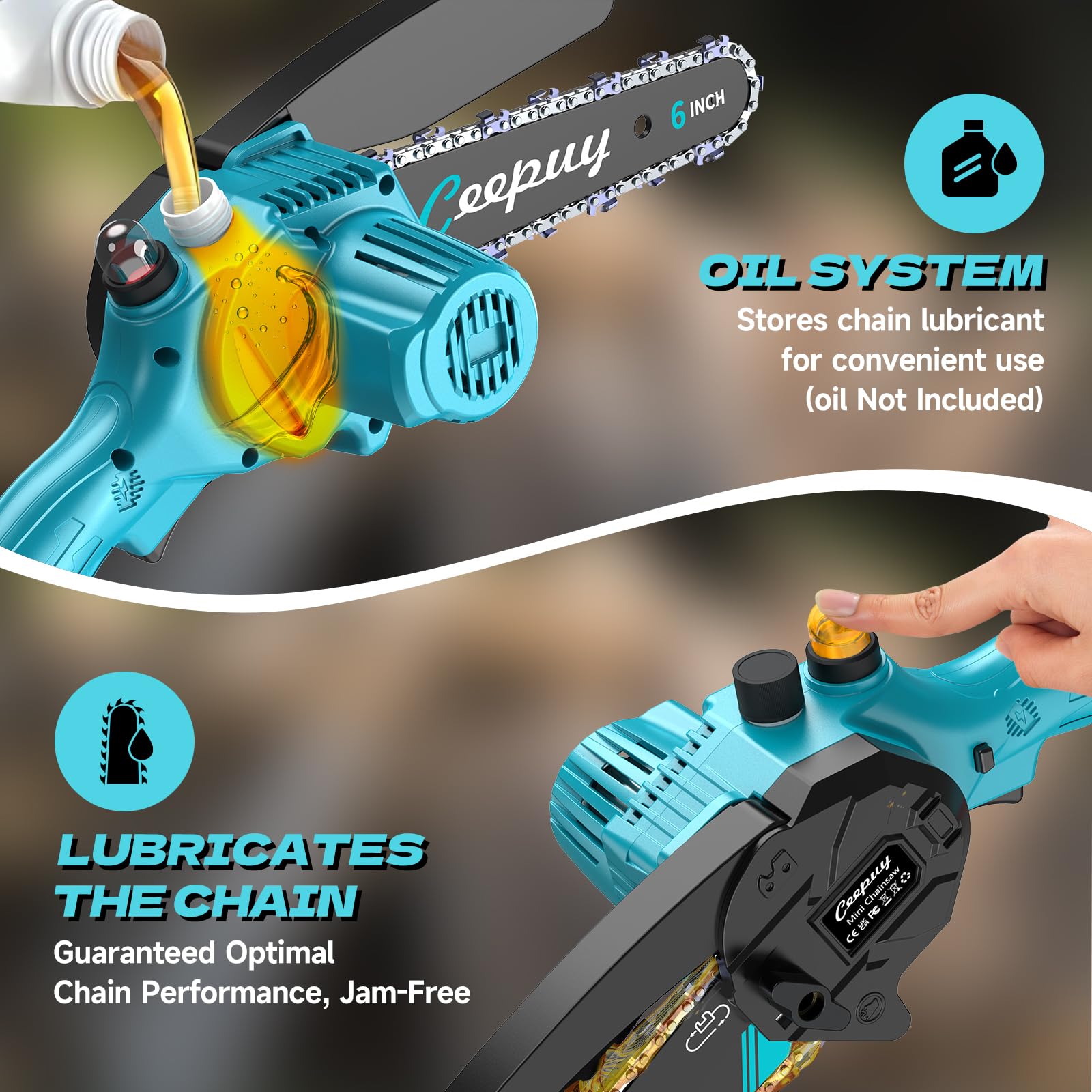 CEEPUY Mini Tronçonneuse à Batterie 2x4000 mAh, 6 Pouces Tronçonneuse Électrique Sans Fil Avec Injecteur d'Huile et Chaîne de Rechange, Convient Pour l'Élagage Des Arbres de Jardin (880W)