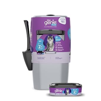 Litter Genie Plus Pail Silver | Cat Litter Box Waste Disposal System for Odor Control | Includes 1 Square Refill Bag