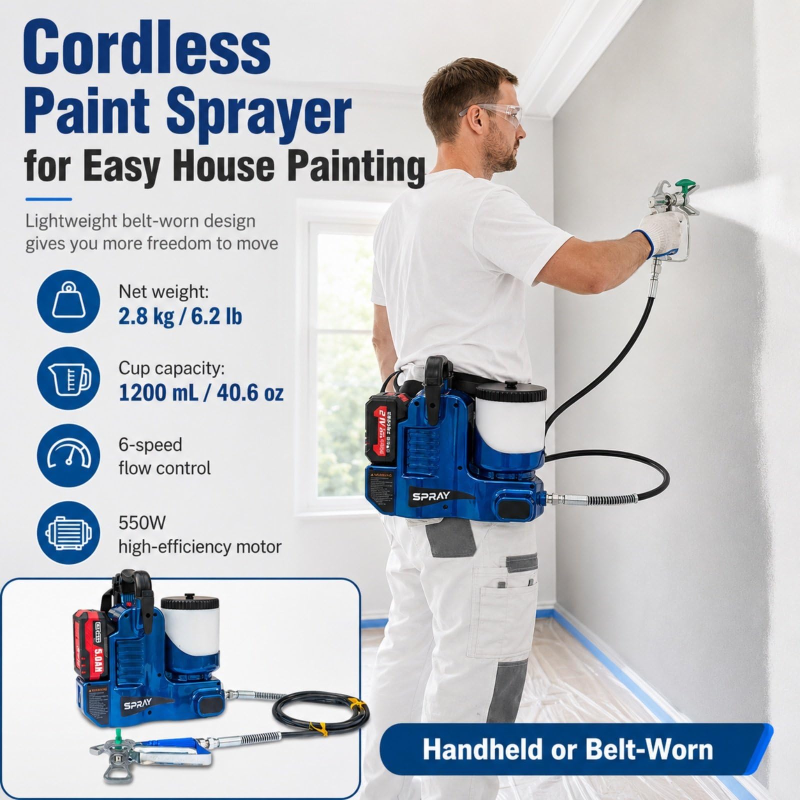 Pulverizador de Pintura Eléctrico, Pistola para Pintar, 1,8 m