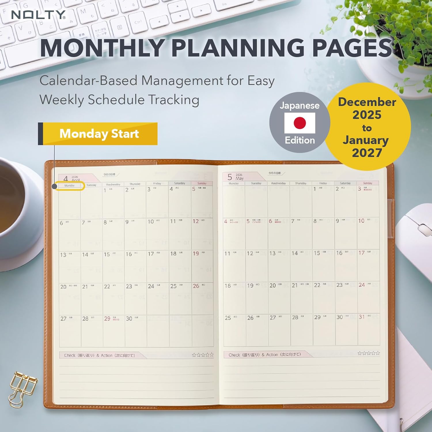 NOLTY Business Basic Diary A5 Weekly Planner 2026, January Start, Japanese Edition, Blue, 2026-6701