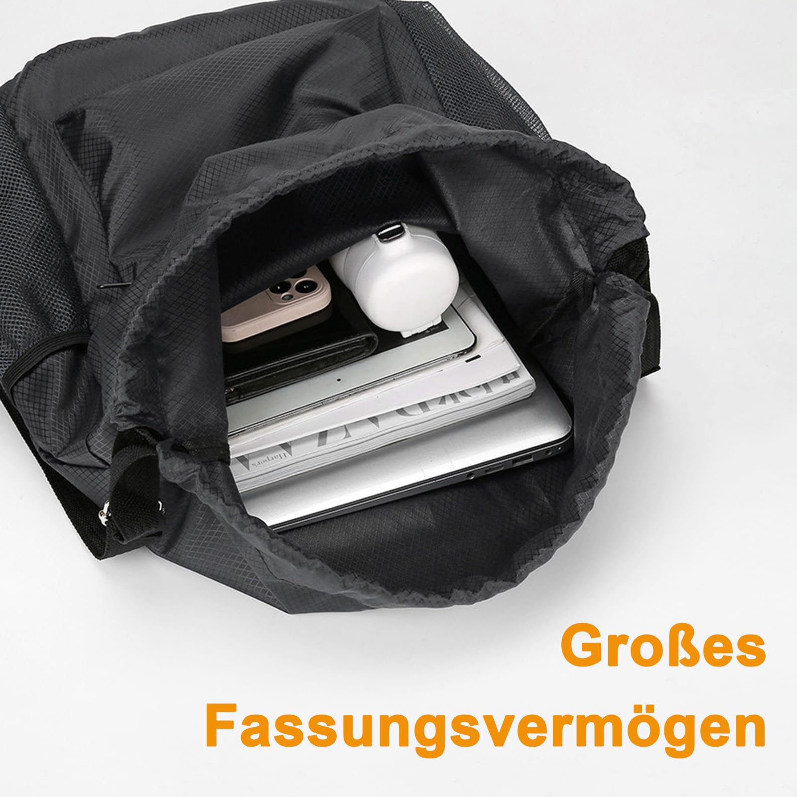 Foonary Bolsa de deporte con cordón, bolsa de deporte impermeable de gran capacidad, bolsa de deporte con cordón, bolsa de deporte negra para hombre y mujer, para deporte, uso diario, viajes, salidas — view 6