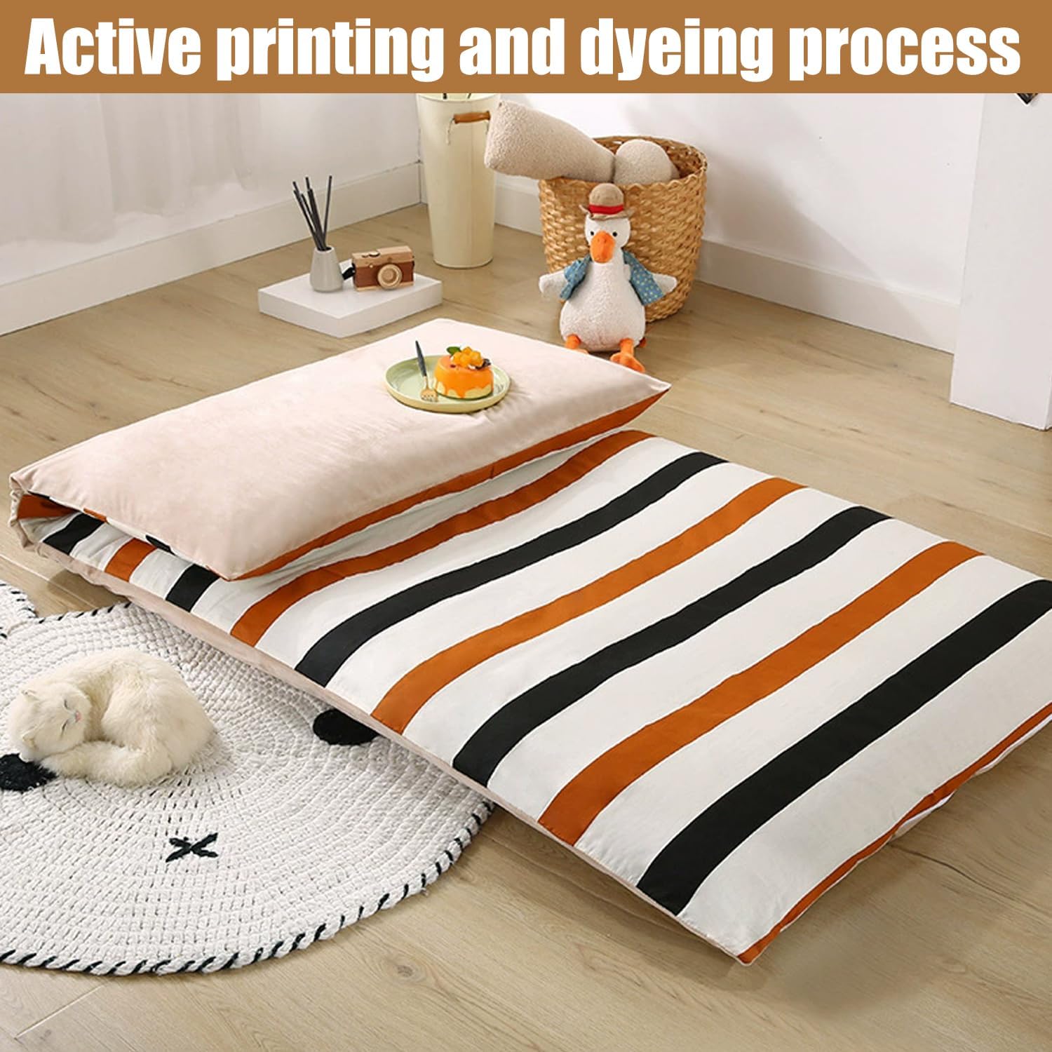 I,90x190cm,LDLCYCN Cotton Floor Futon Mattress Cover with Zipper King/Queen/Twin Soft Velvet Sleeping Mat Cover Skin-Friendly Futon Slipcover for Bedroom Dormitory Machine Washable