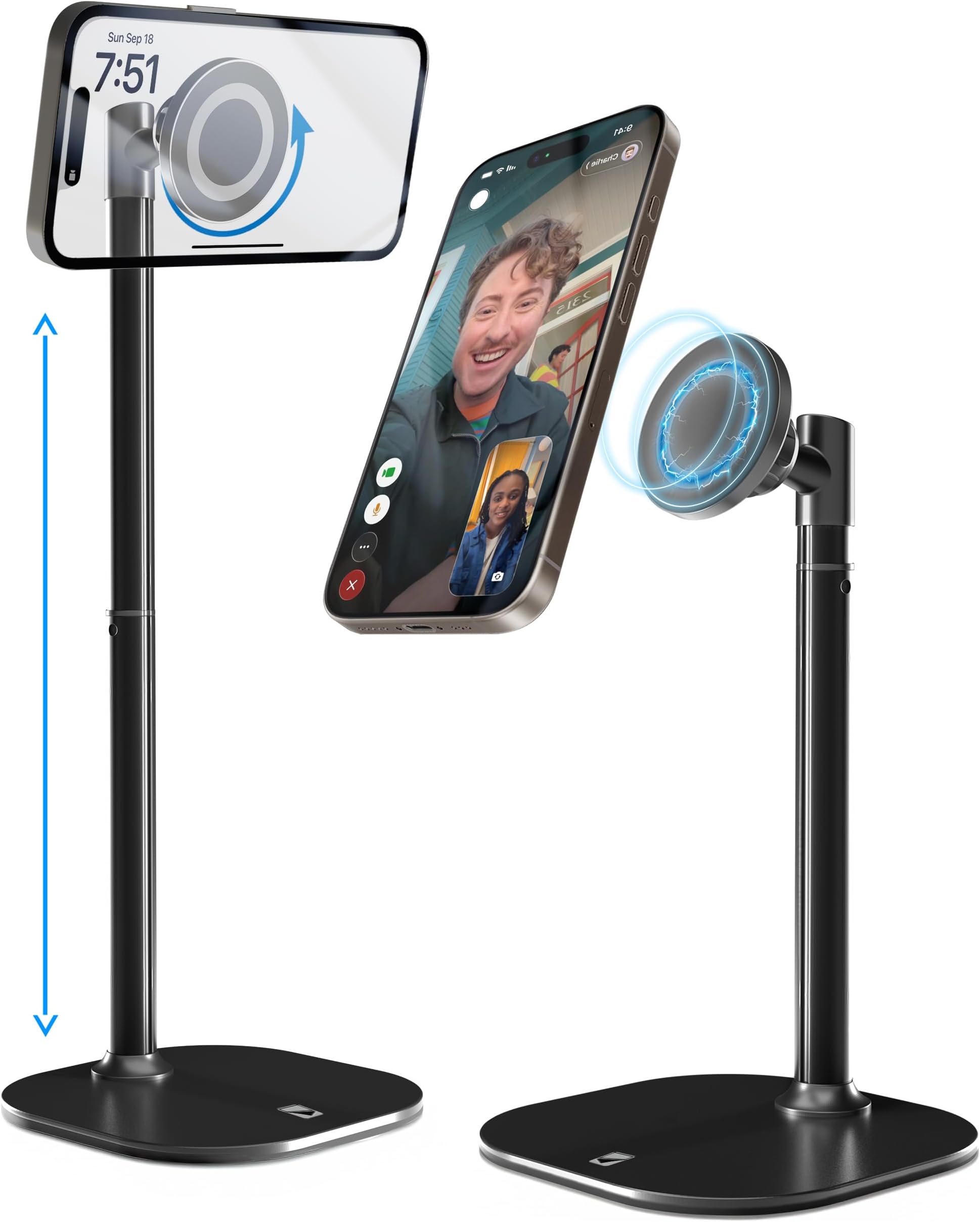 Cooper MagStand - Height Adjustable Stand for Desk, iPhone Holder for Desk, MagSafe Stand for iPhone 17 (Pro Max)16/15/14/13/12 (Black)