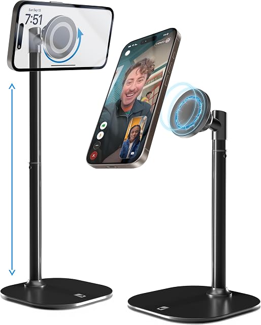 Cooper MagStand, ajustable iPhone Pour le bureau & Support de téléphone magnétique Tall pour bureau compatible avec MagSafe, Trépied magnétique de support pour iPhone 17 Pro Max 16-12 Plus (Noir)