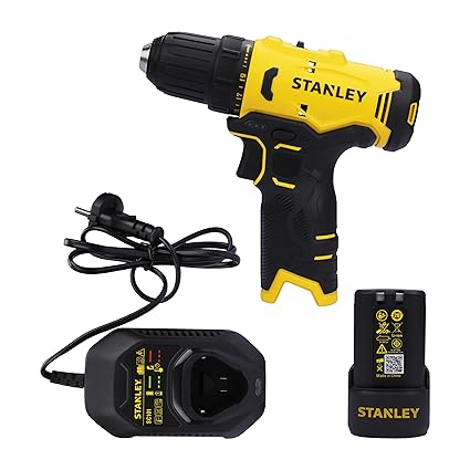 STANLEY SCD10D1-IN(12V) Brushed Cordless Drill Driver, 1x2Ah Battery & 1.5A Charger, LED Light, Variable Speed Trigger Switch, Forward/Reverse Button, 10mm Chuck, Clutch Setting 20+3, 1 Year Warranty