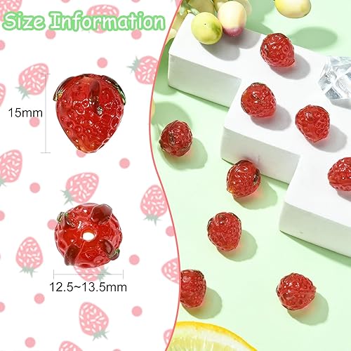 Miniatura 2 de DanLingJewelry 10 cuentas de fresa roja hechas a mano con cuentas espaciadoras de frutas bonitas para bricolaje, aretes, collares, suministros de