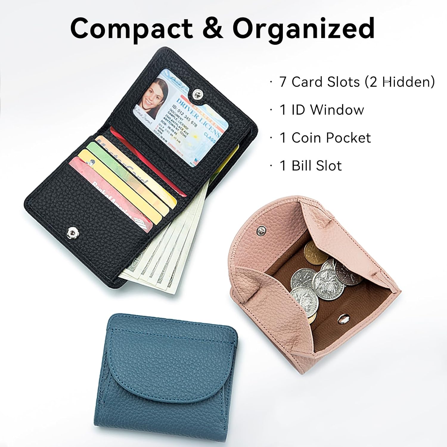 Women's RFID Blocking Wallet – Slim Genuine Leather Bifold Card Holder with Coin Pocket & Clear ID Window | Mini Small Purse fits 7 Cards | Lightweight Compact (Red)