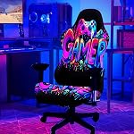 Couverture de la chaise de jeu Blacklight – UV Réactive Neon motif géométrique chaise de bureau Slipcover, Glow dans le Dark Stretch Lavable Chaise Protecteur pour les chaises Esports, Gamer Room Decor