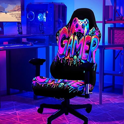 Blacklight - Funda para silla de juegos, protector de silla de deportes electrónicos reactivo a los rayos UV con diseño de calavera de neón para