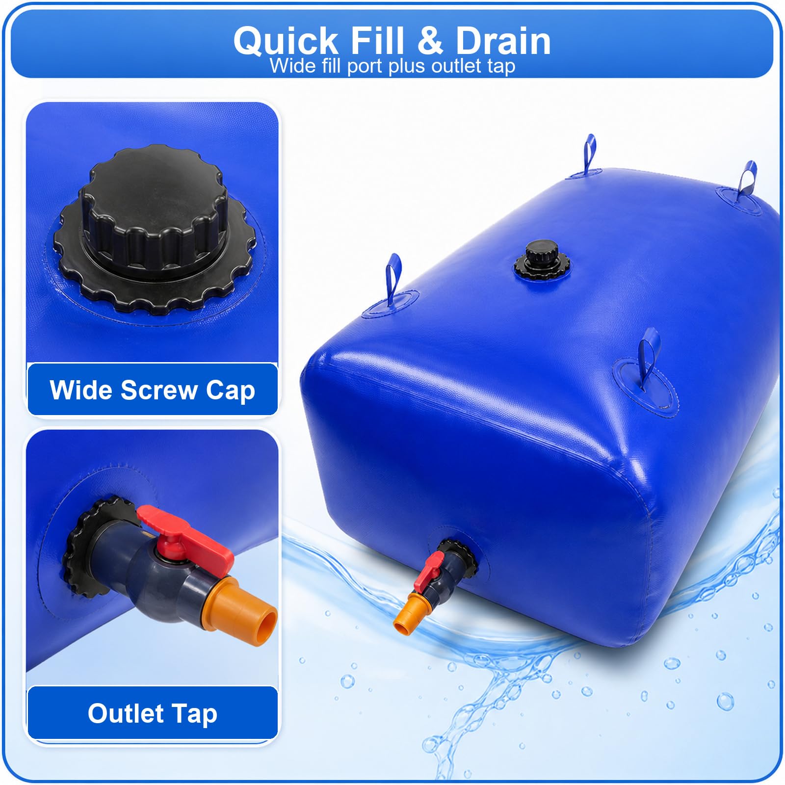 DepóSito De Agua Plegable De PVC,Vejiga De Almacenamiento De Agua,Deposito Agua Flexible Gran Capacidad,Bolsa Agua Plegable con Grifo,para JardíN,Acampar,Hogar,Riego AgríCola