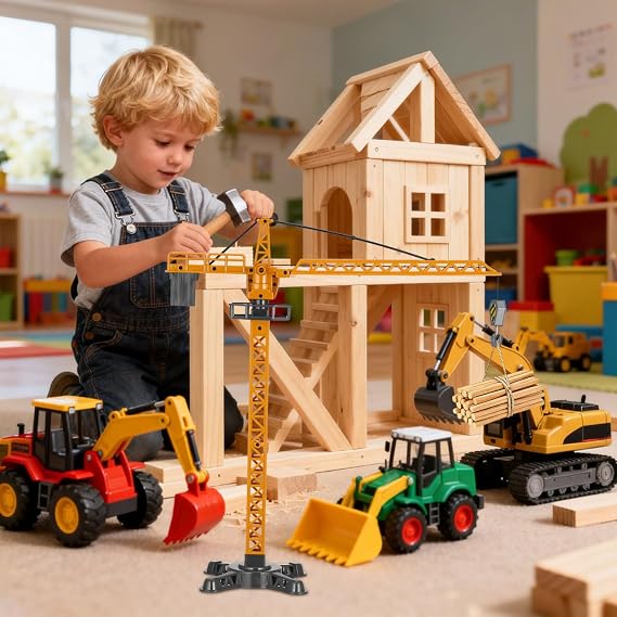 jojofuny Diecast Tower Crane Toy Manual Lifting Construction Vehicle | Crane Toy with Manual Lifting Mechanism, No Battery Needed, for Boys Ages 4-7, Construction Play and Engineering Learning